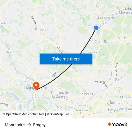 Montataire to Eragny map