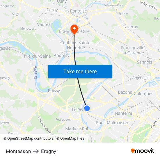 Montesson to Eragny map