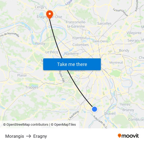 Morangis to Eragny map