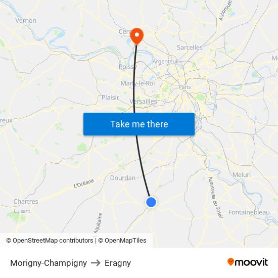 Morigny-Champigny to Eragny map