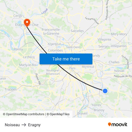 Noiseau to Eragny map