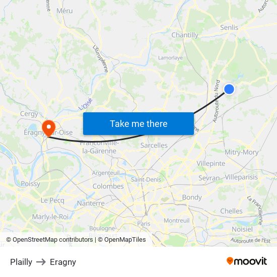 Plailly to Eragny map