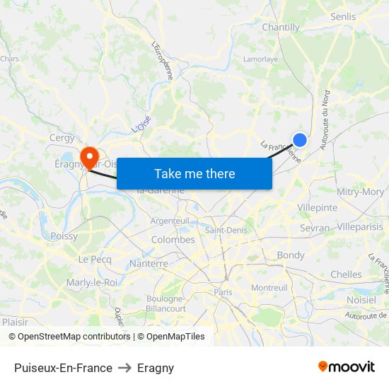 Puiseux-En-France to Eragny map