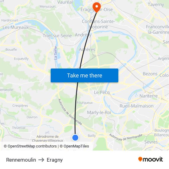 Rennemoulin to Eragny map