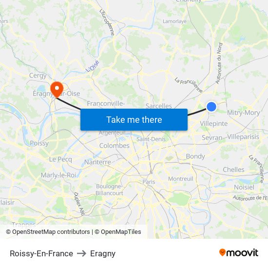 Roissy-En-France to Eragny map