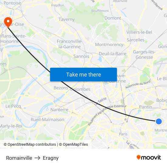 Romainville to Eragny map