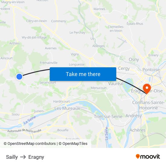 Sailly to Eragny map