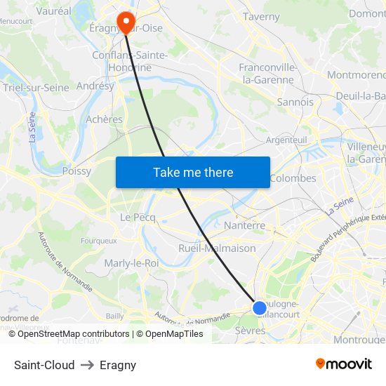 Saint-Cloud to Eragny map