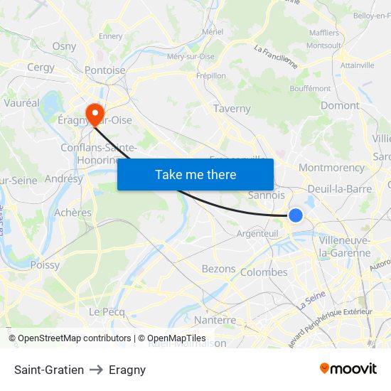 Saint-Gratien to Eragny map
