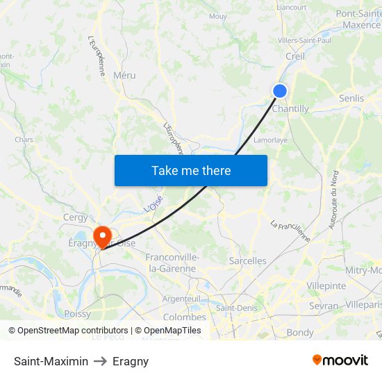 Saint-Maximin to Eragny map