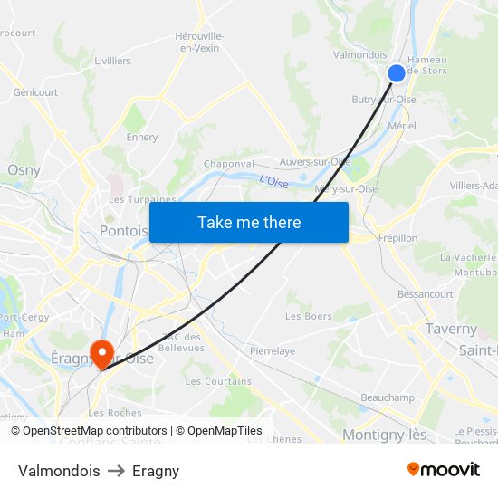 Valmondois to Eragny map