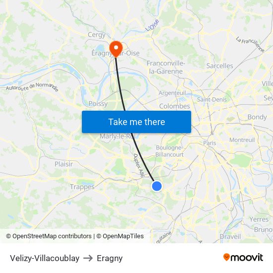 Velizy-Villacoublay to Eragny map