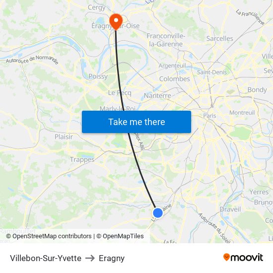 Villebon-Sur-Yvette to Eragny map
