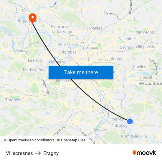 Villecresnes to Eragny map
