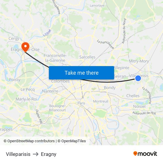 Villeparisis to Eragny map