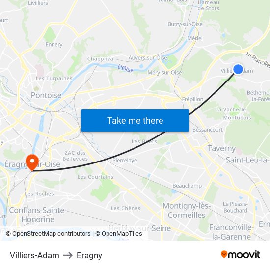 Villiers-Adam to Eragny map