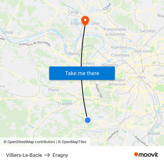 Villiers-Le-Bacle to Eragny map