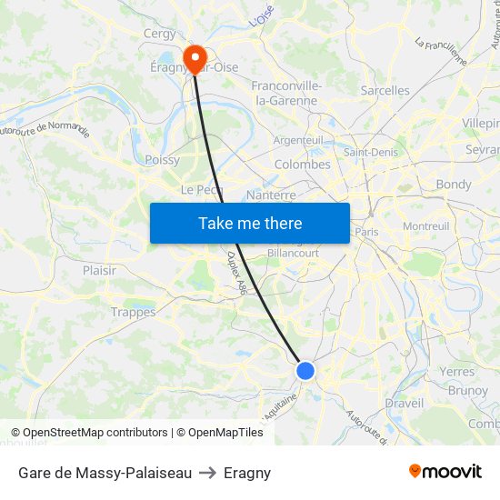 Gare de Massy-Palaiseau to Eragny map