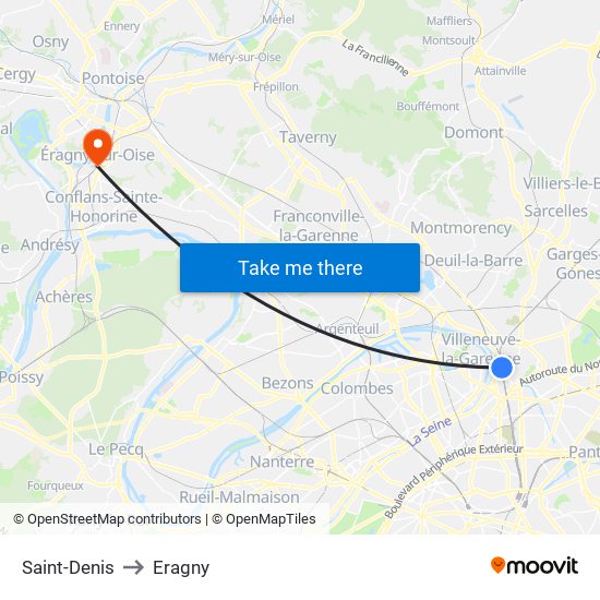 Saint-Denis to Eragny map