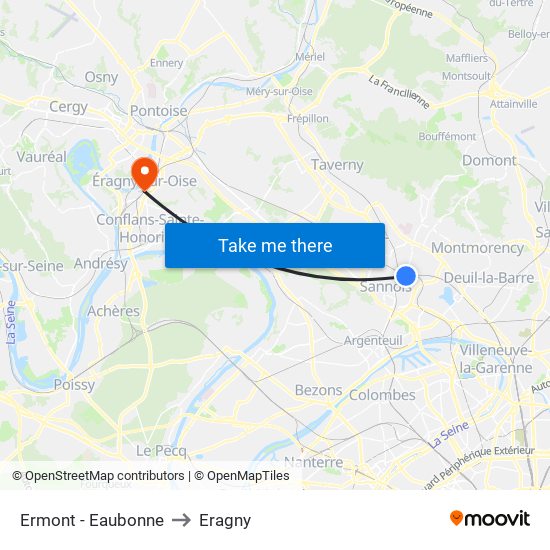 Ermont - Eaubonne to Eragny map