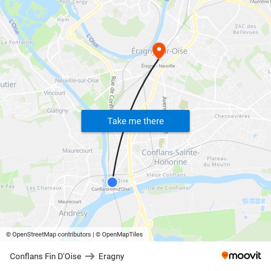 Conflans Fin D'Oise to Eragny map