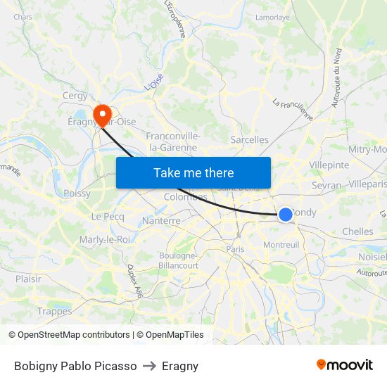 Bobigny Pablo Picasso to Eragny map