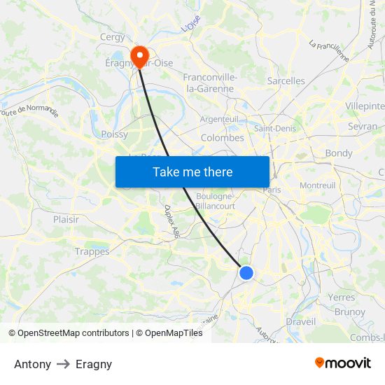 Antony to Eragny map