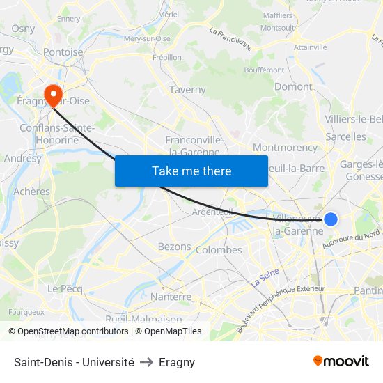 Saint-Denis - Université to Eragny map