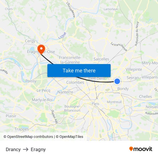 Drancy to Eragny map