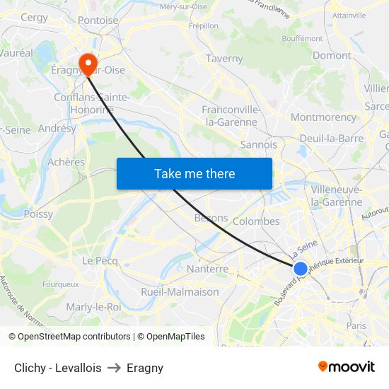 Clichy - Levallois to Eragny map