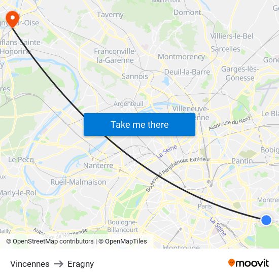 Vincennes to Eragny map