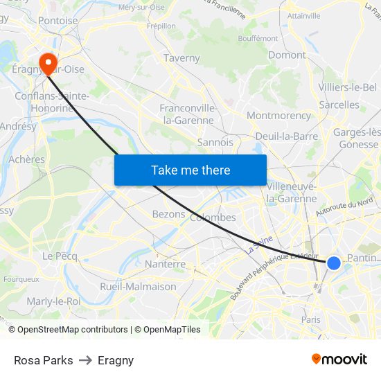 Rosa Parks to Eragny map