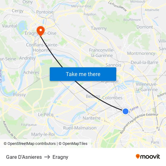 Gare D'Asnieres to Eragny map