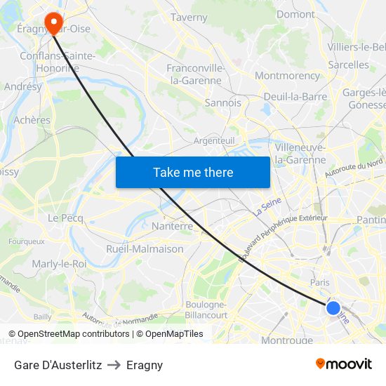 Gare D'Austerlitz to Eragny map