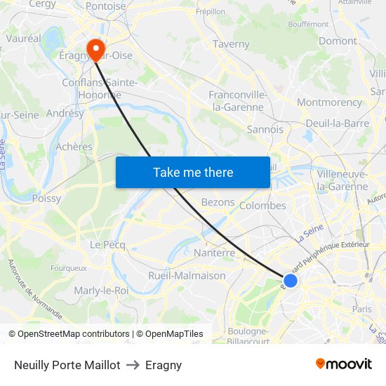 Neuilly Porte Maillot to Eragny map