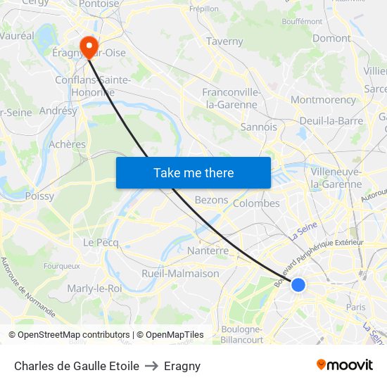 Charles de Gaulle Etoile to Eragny map