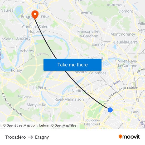 Trocadéro to Eragny map
