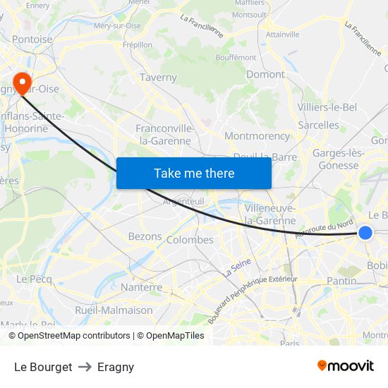 Le Bourget to Eragny map