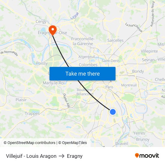 Villejuif - Louis Aragon to Eragny map