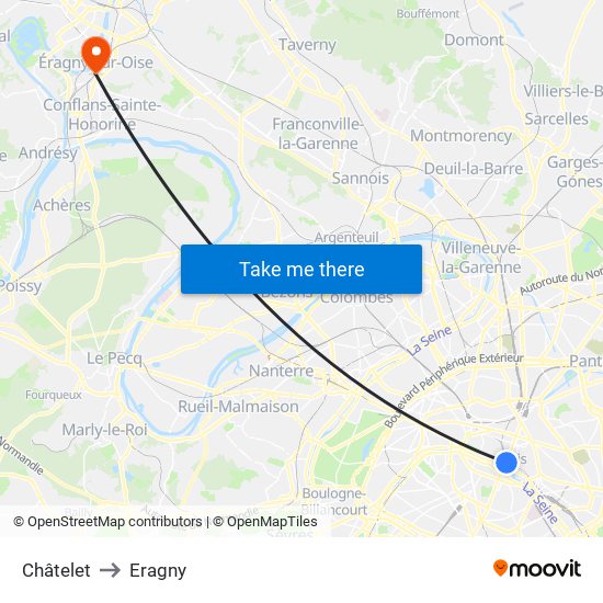 Châtelet to Eragny map