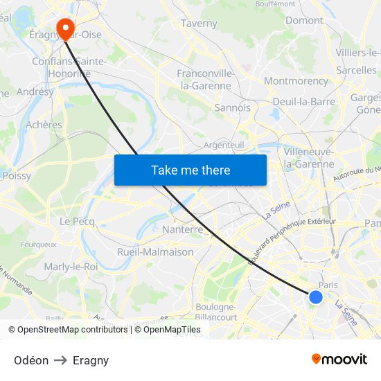 Odéon to Eragny map