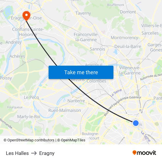 Les Halles to Eragny map