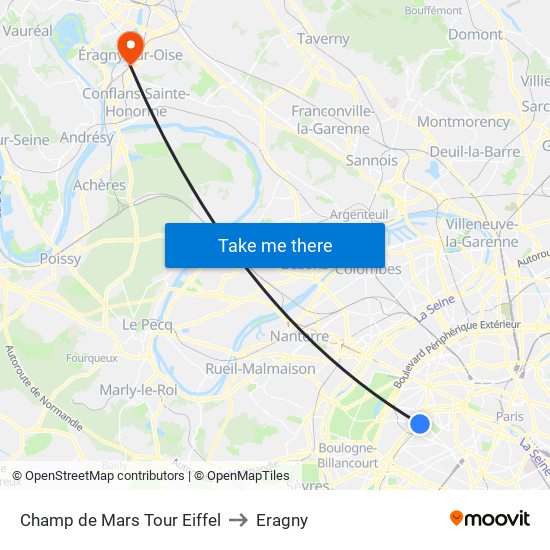 Champ de Mars Tour Eiffel to Eragny map