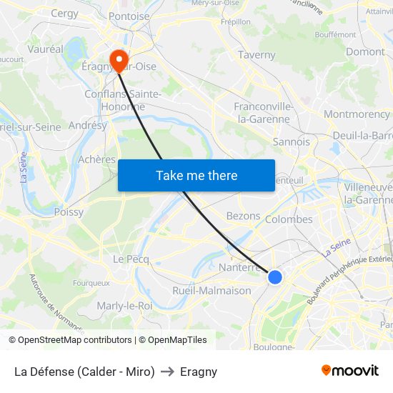 La Défense (Calder - Miro) to Eragny map