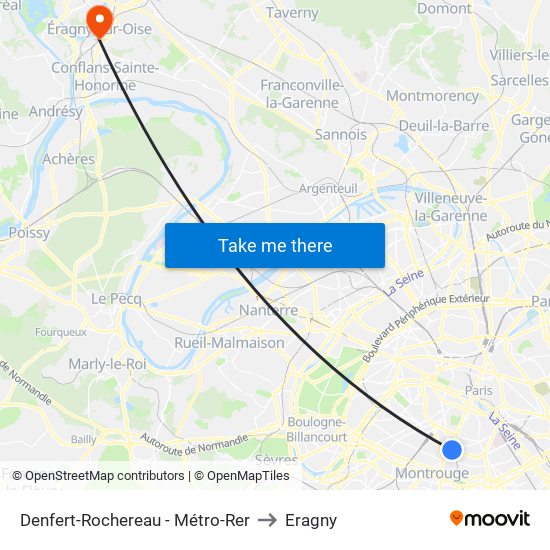 Denfert-Rochereau - Métro-Rer to Eragny map