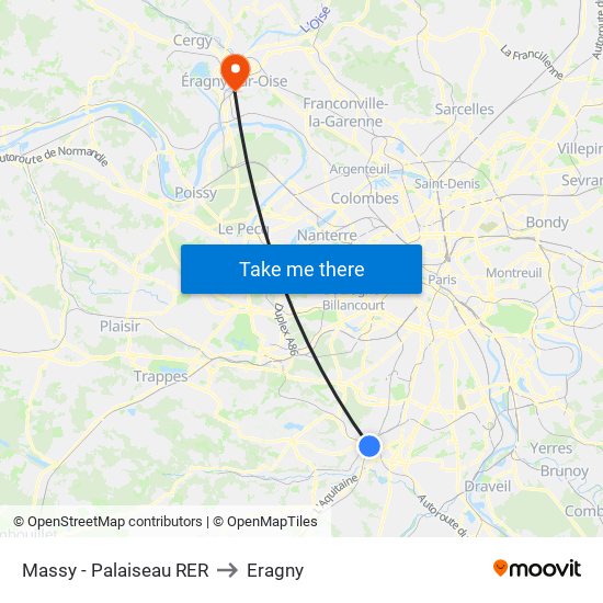 Massy - Palaiseau RER to Eragny map