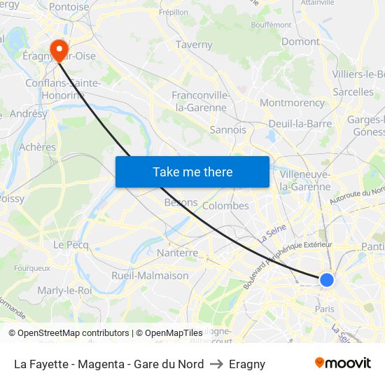 La Fayette - Magenta - Gare du Nord to Eragny map