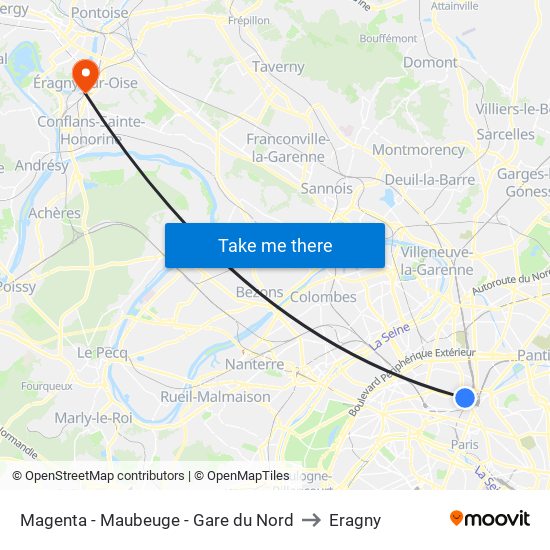Magenta - Maubeuge - Gare du Nord to Eragny map
