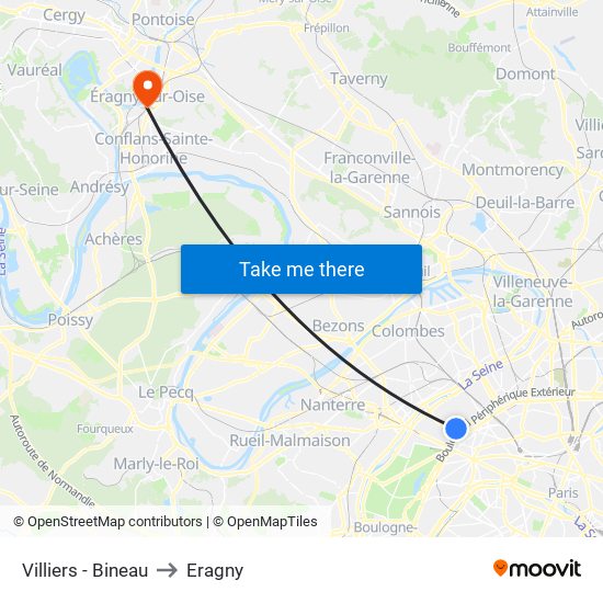 Villiers - Bineau to Eragny map