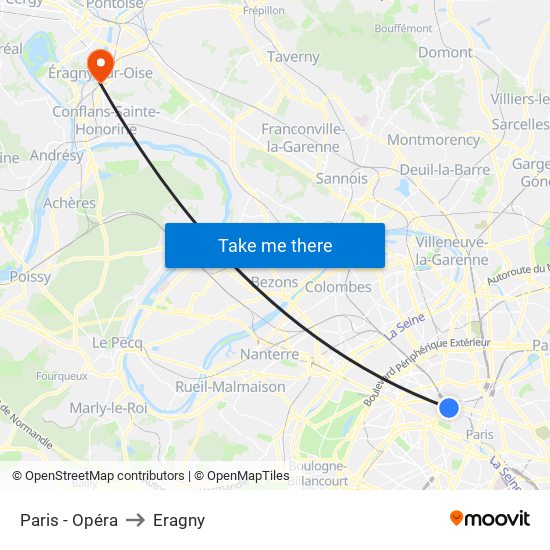 Paris - Opéra to Eragny map